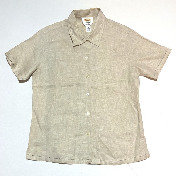 Talbots Tops - Talbots Irish Linen Shirt Womens 6 Beige Short Sleeve Button Up‎ Top Luxury